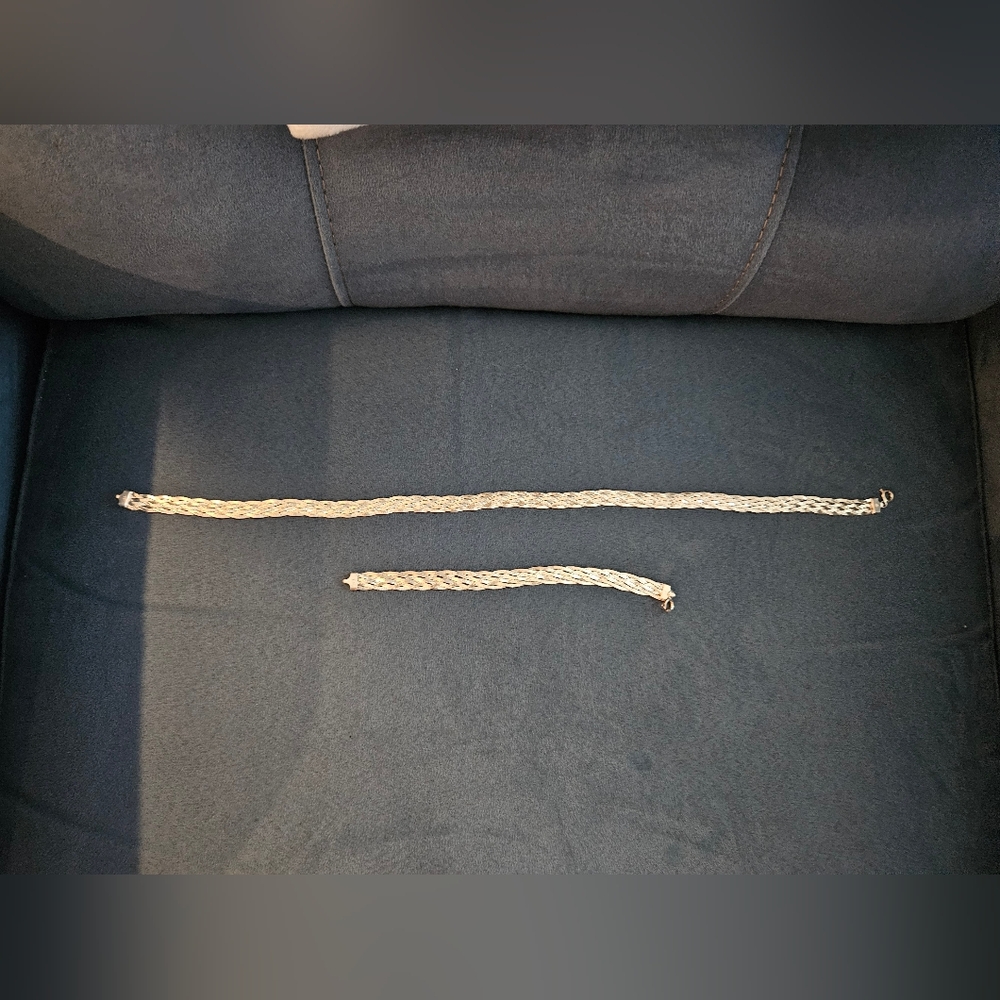 Braided Rope Chain Necklace and Bracelet Set in Silver